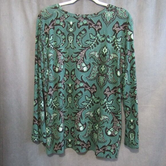 Chicos Green Black Pink Floral Tunic Top Womens Size XXL 4 Long Sleeve Rayon - Picture 4 of 7